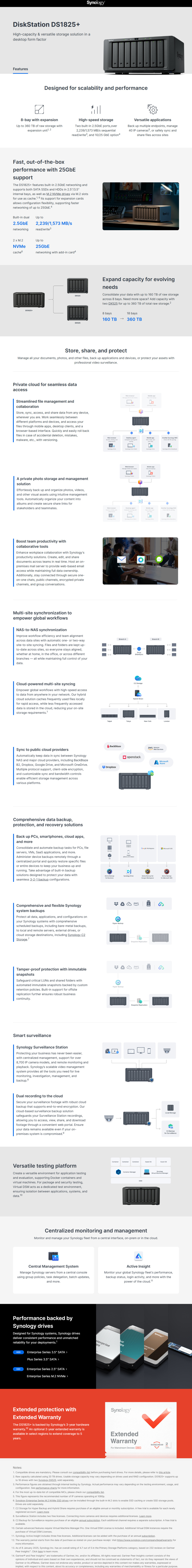8 bay synology diskstation ds1825 25 gigabit nas unit