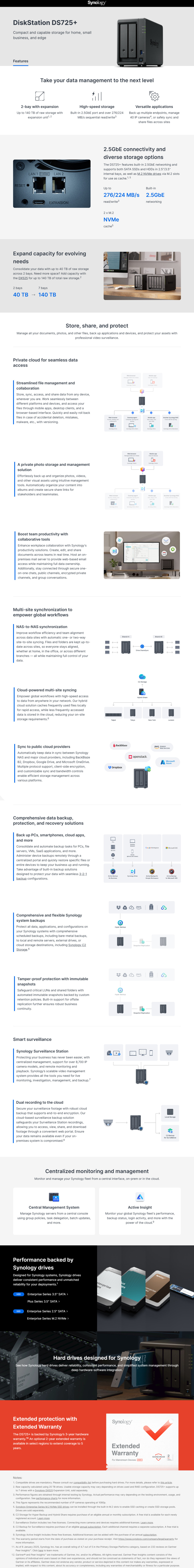 2 bay synology diskstation ds725 25 gigabit nas unit