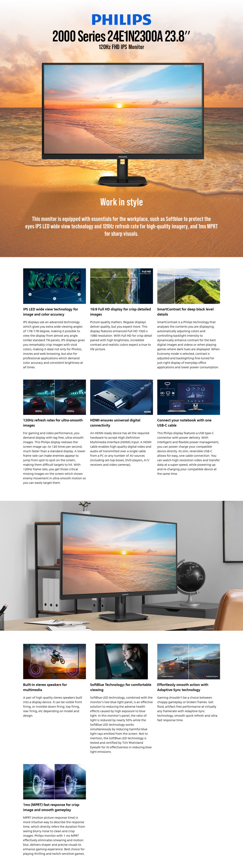 24 philips 2000 fhd 120hz ips monitor with integrated hub
