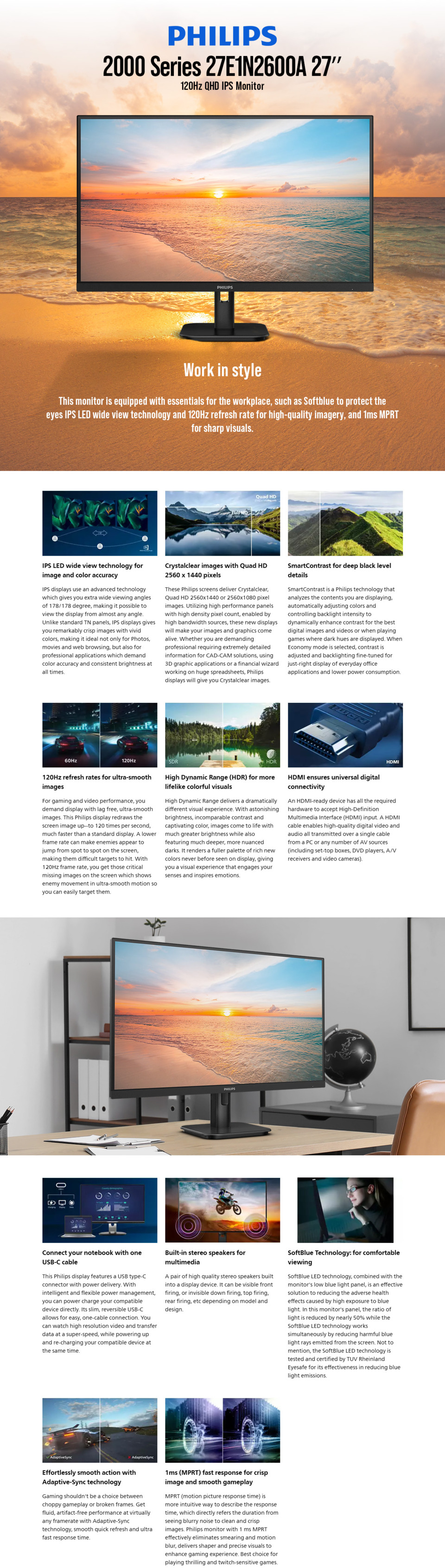 27 philips 2000 qhd 120hz ips monitor with integrated hub