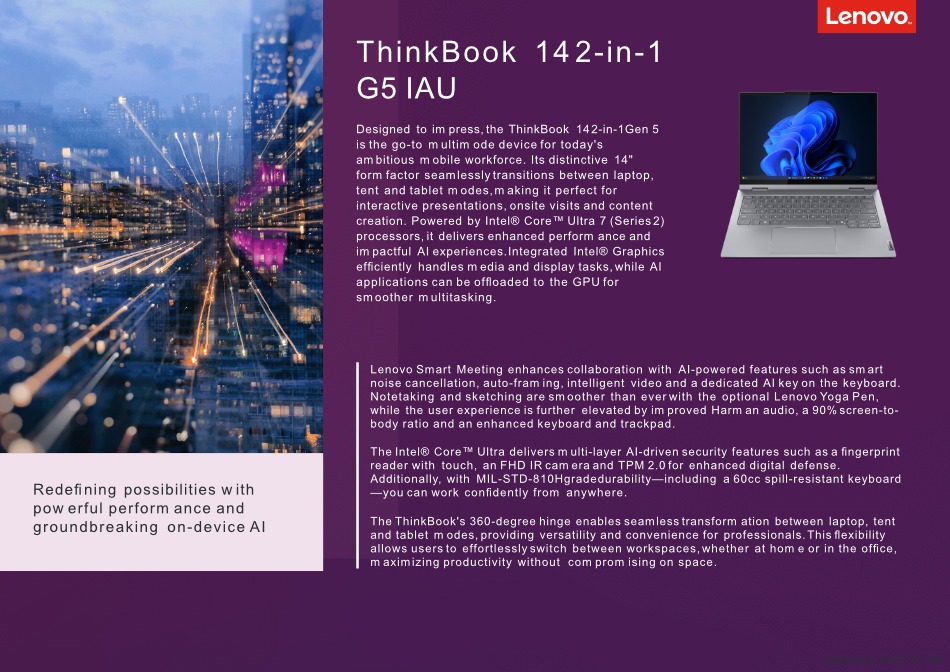 lenovo thinkbook 14 2-in-1 gen 5 14 touch core ultra 5 16gb512gb laptop