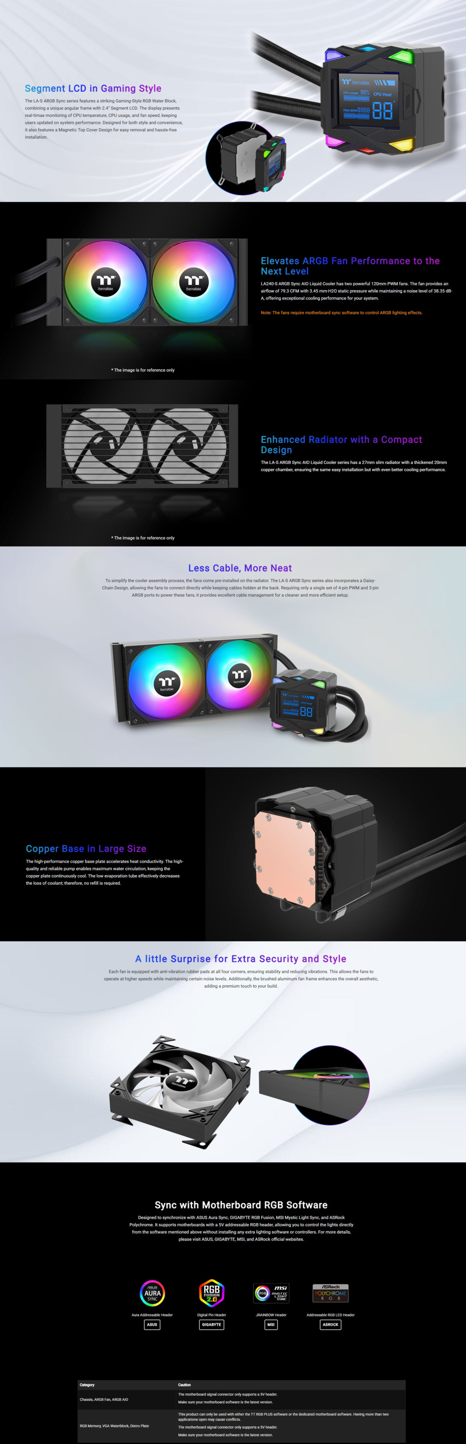 thermaltake la240-s argb sync aio liquid cooler with lcd black