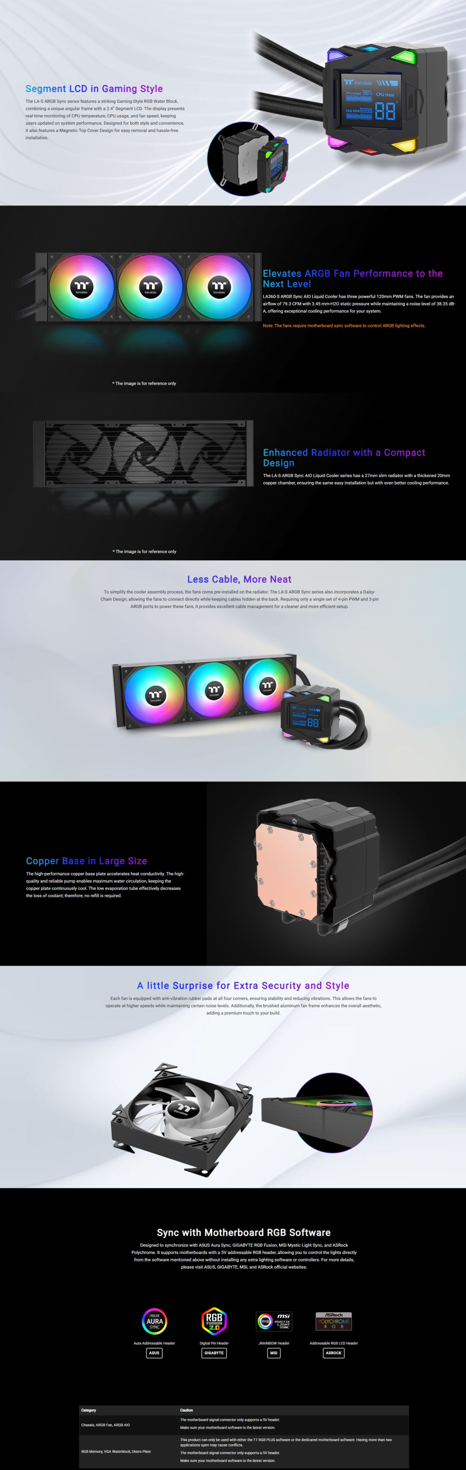 thermaltake la360-s argb sync aio liquid cooler with lcd black