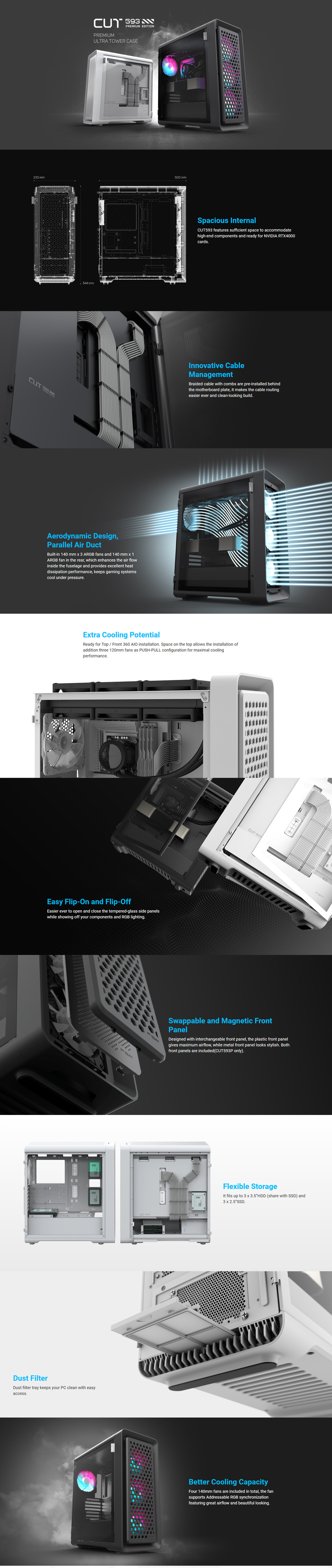 fsp cut593pw argb atx case white