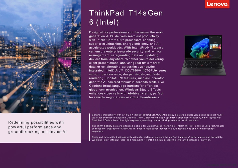 lenovo thinkpad t14s gen 6 14 touch ultra 7 laptop win11 pro
