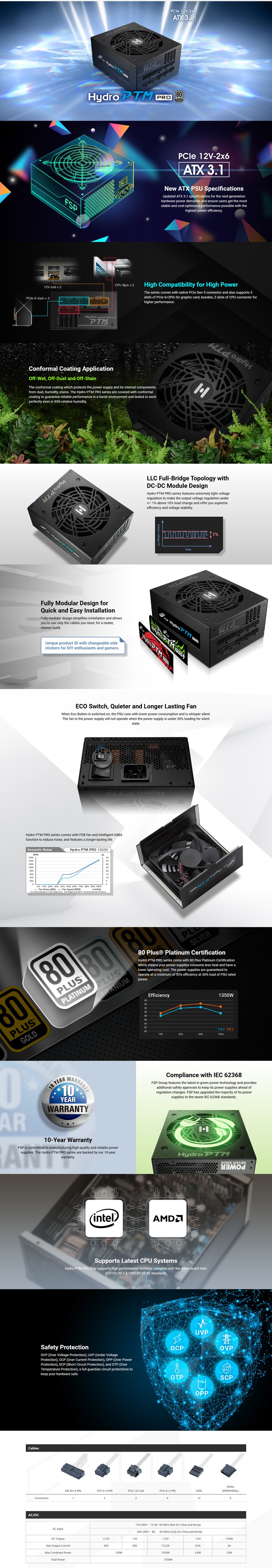 1350 watt fsp hydro ptm pro 80 platinum atx 31 power supply black