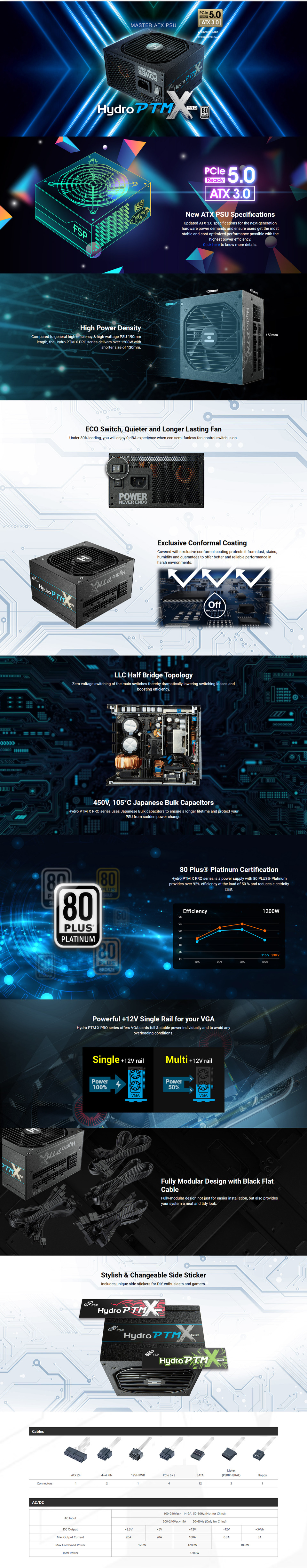 1200 watt fsp hydro ptm x pro atx 30 80 platinum power supply black