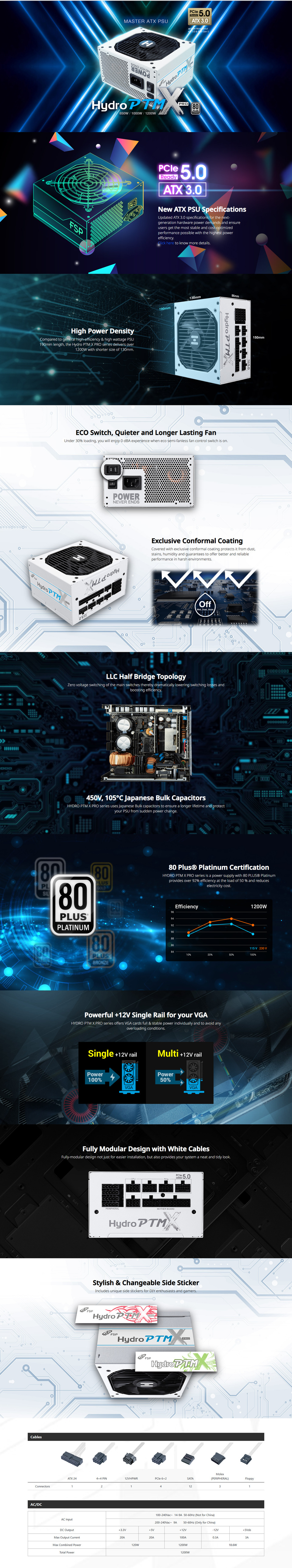 1200 watt fsp hydro ptm x pro 80 platinum atx 30 power supply white