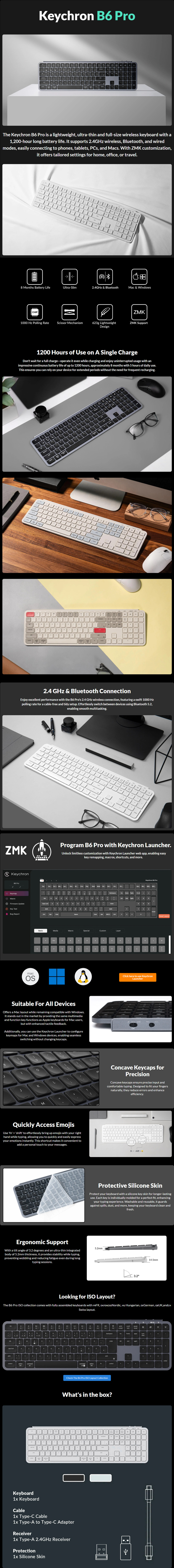 keychron b6 pro ultra-slim wireless keyboard retro blue