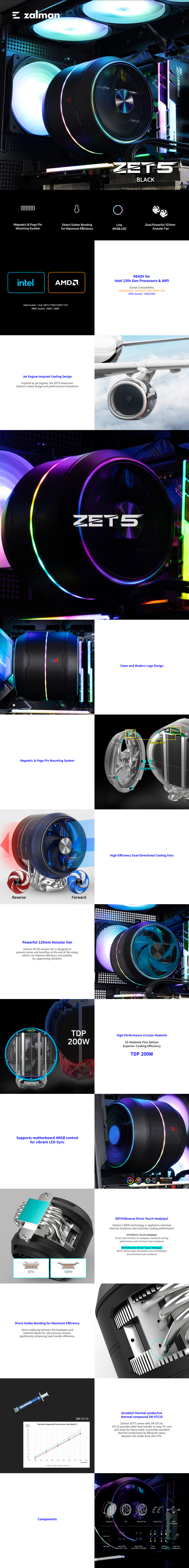 zalman zet 5 tower cpu air cooler black