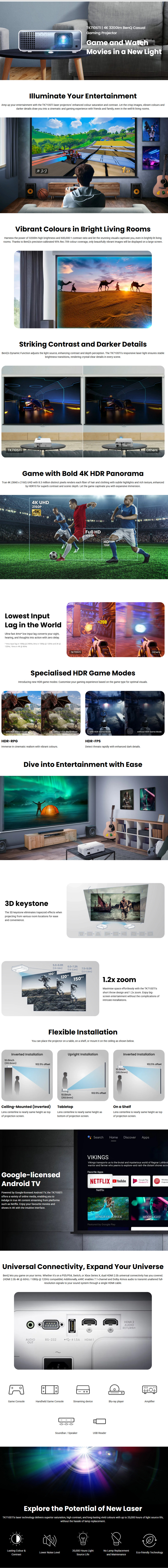 benq tk710sti 4k 3200 ansi gaming projector