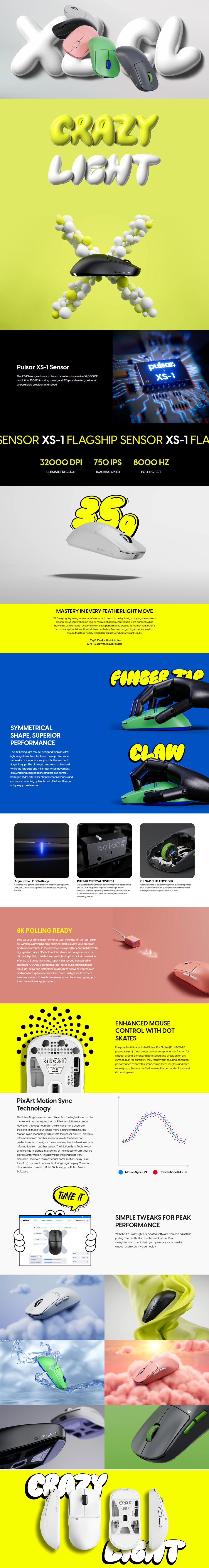 pulsar x2 crazylight 8k ultra-lightweight gaming mouse white