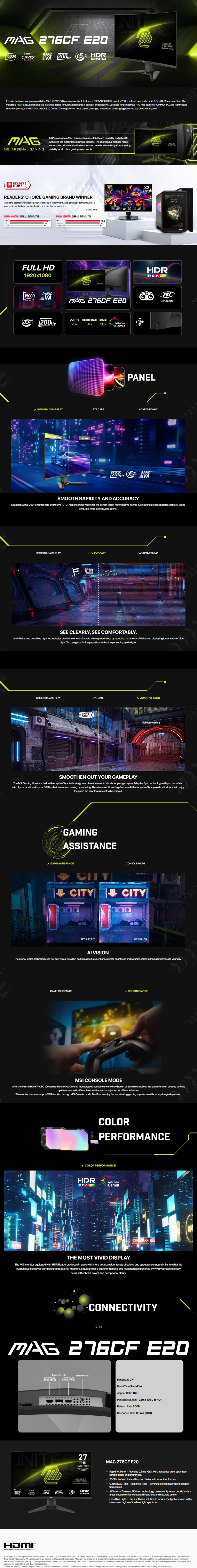 27 msi mag 276cf e20 fhd 200hz va gaming monitor