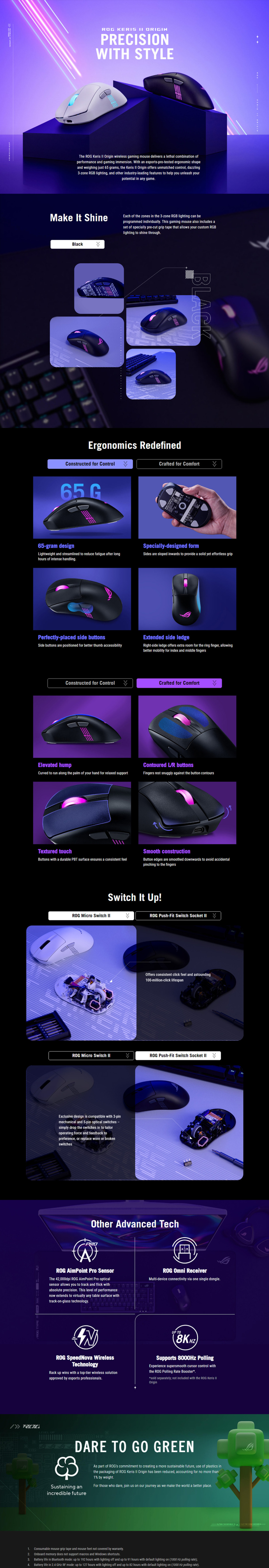 asus rog keris ii origin wireless gaming mouse black