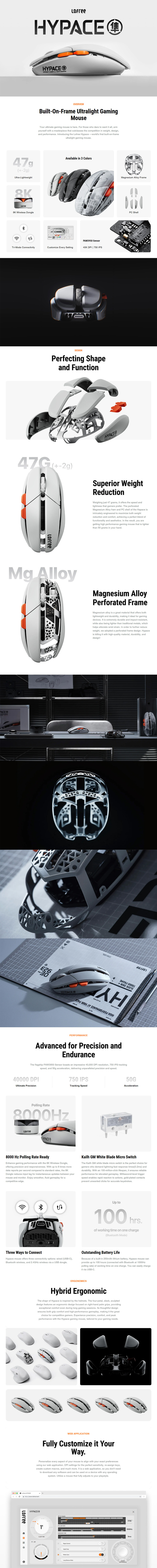 lofree hypace 8k wireless magnesium gaming mouse crayon grey