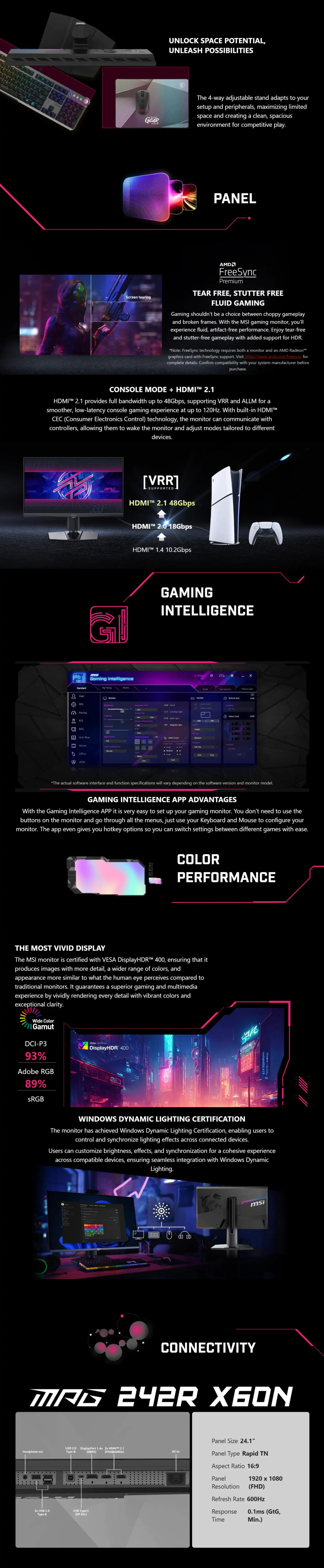241 msi mpg 242r x60n fhd 600hz tn gaming monitor