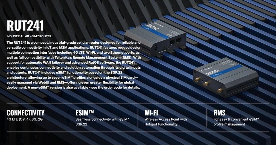 teltonika rut241 industrial 4g esim wi-fi 4 router