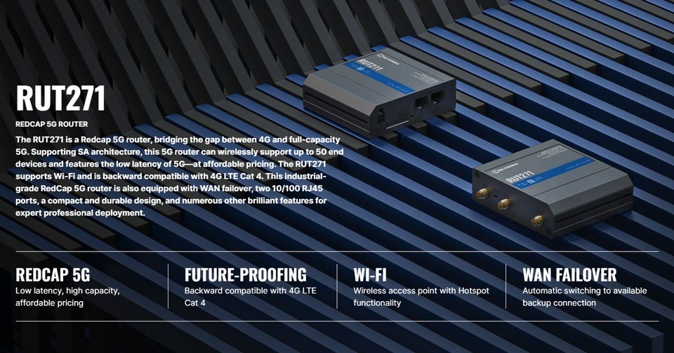 teltonika rut271 redcap 5g wi-fi 4 router