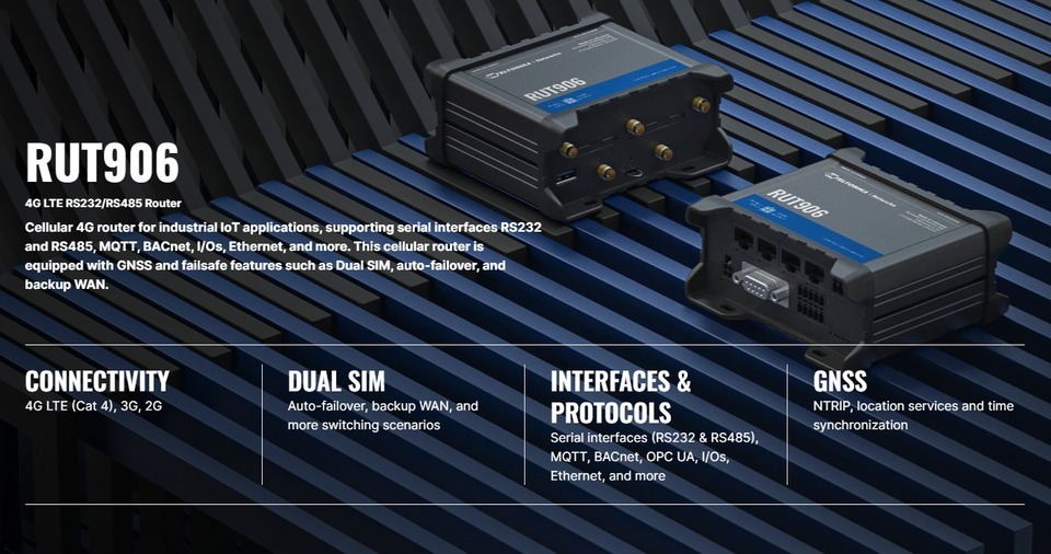 teltonika rut906 4g dual sim rs232rs485 wi-fi 4 router