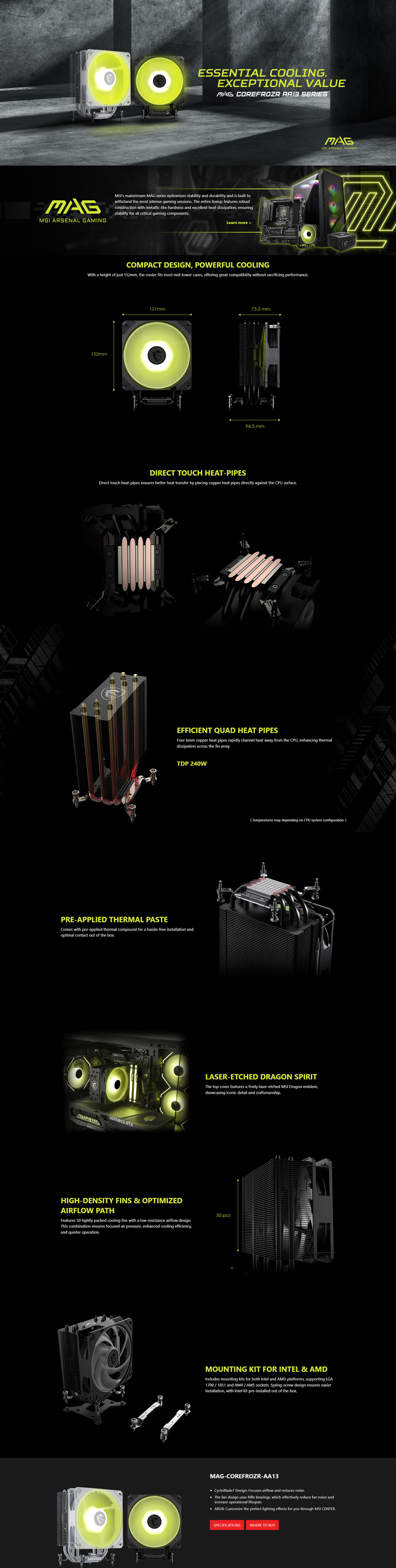 msi mag corefrozr aa13 tower air cooler black