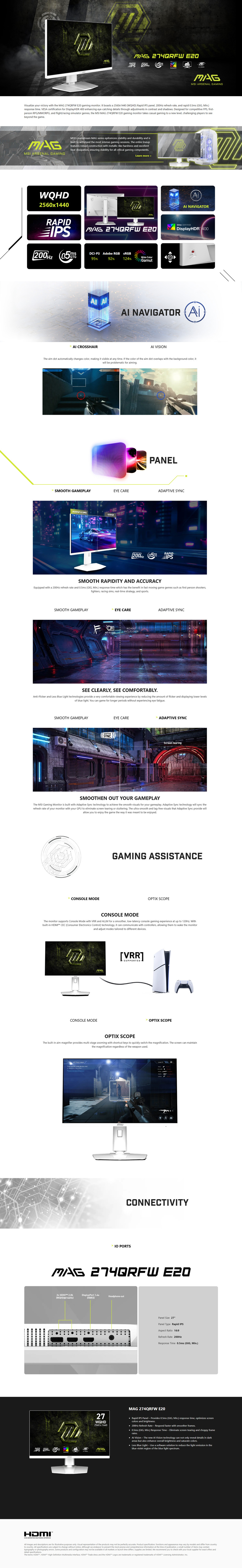 27 msi mag 274qrfw e20 qhd 200hz ips gaming monitor white