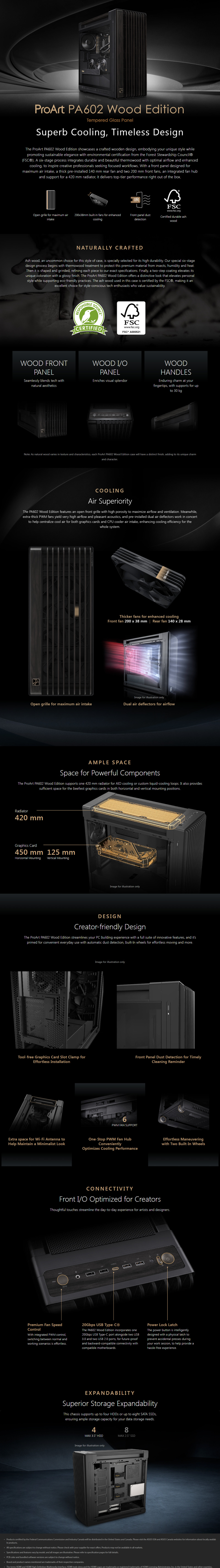 asus proart pa602 wood edition tg e-atx tg case black