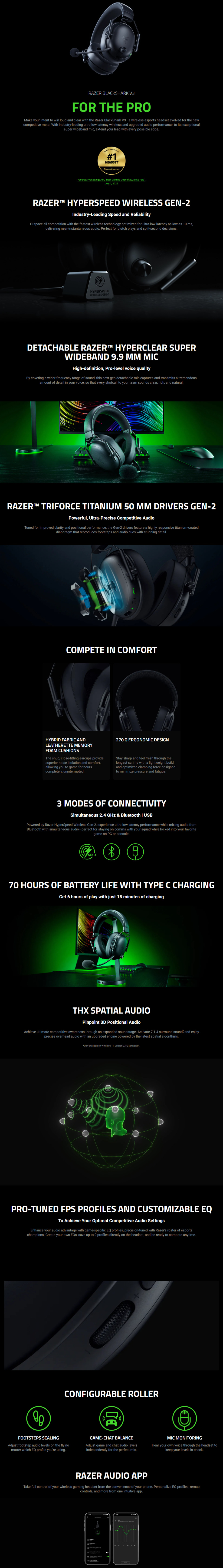 razer blackshark v3 wireless gaming headset black
