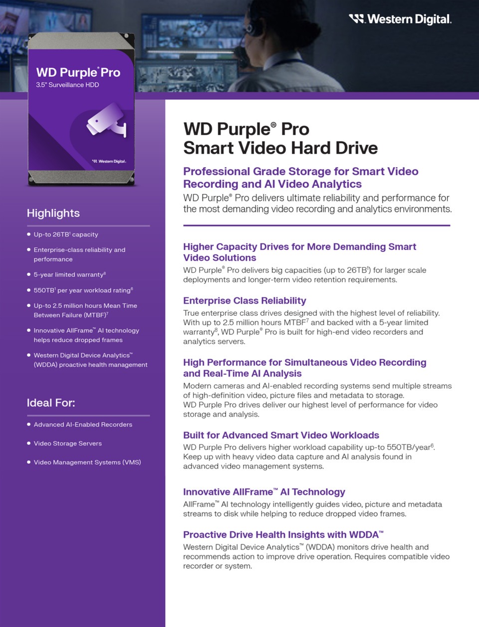 24tb wd 35 sata 6gbs purple pro surveillance hdd