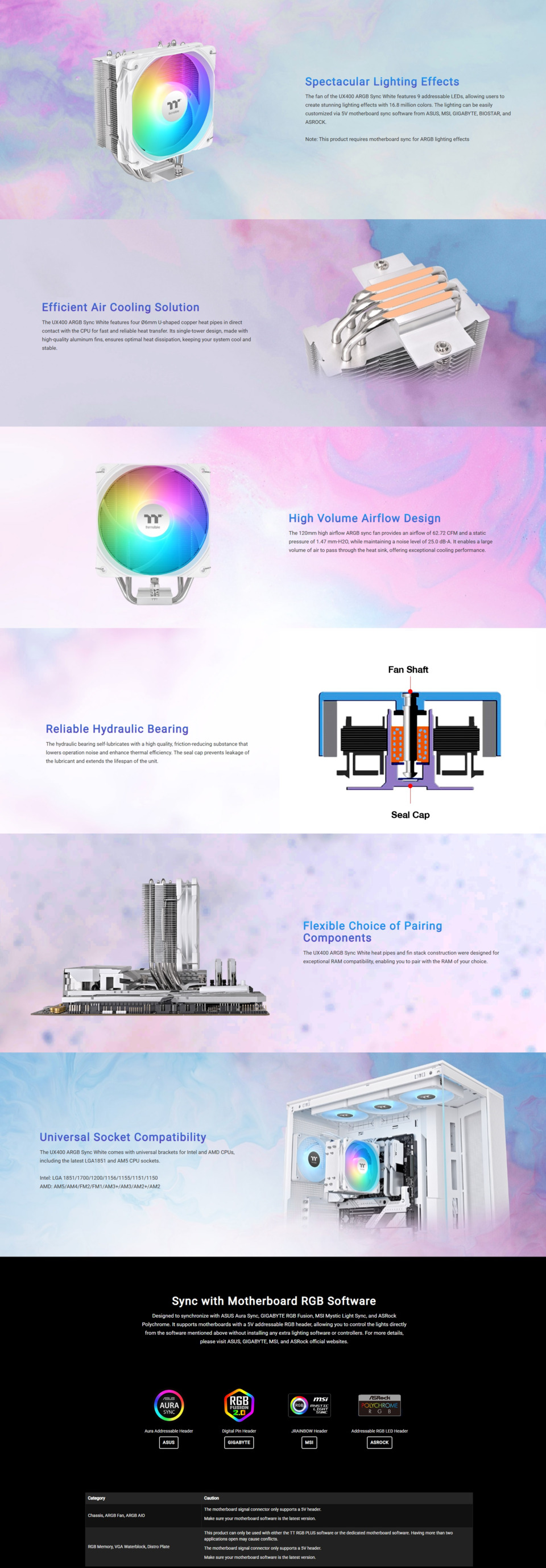 thermaltake ux400 argb tower cpu cooler white