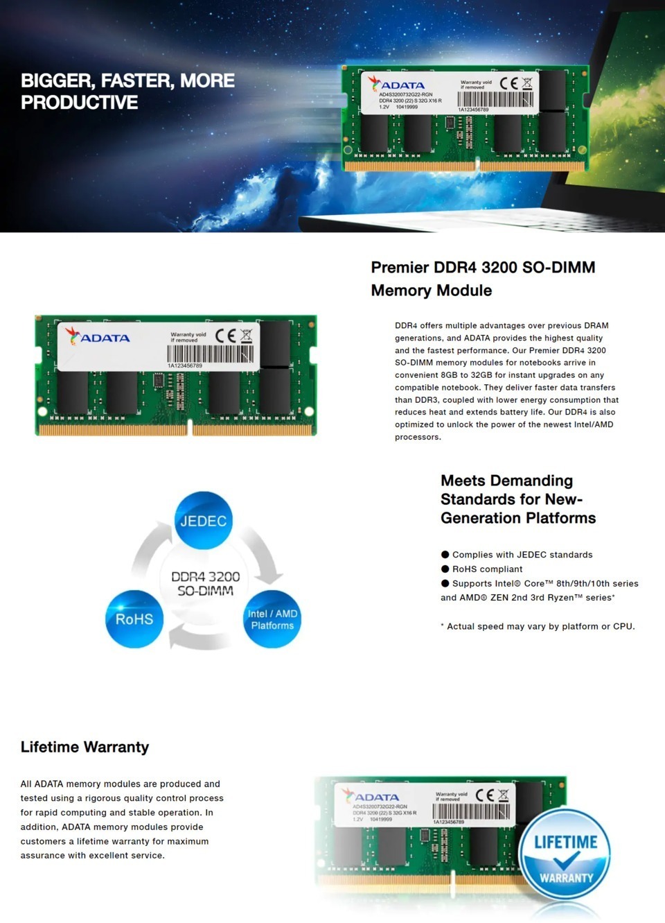 16gb adata premier 3200mts ddr4 sodimm memory