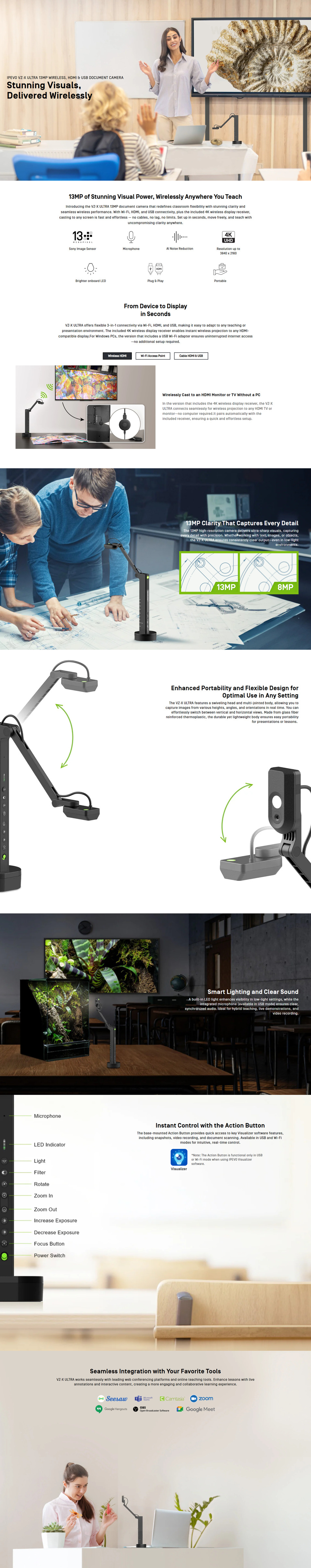 ipevo vz-x ultra wireless 13mp hdmiusb document camera