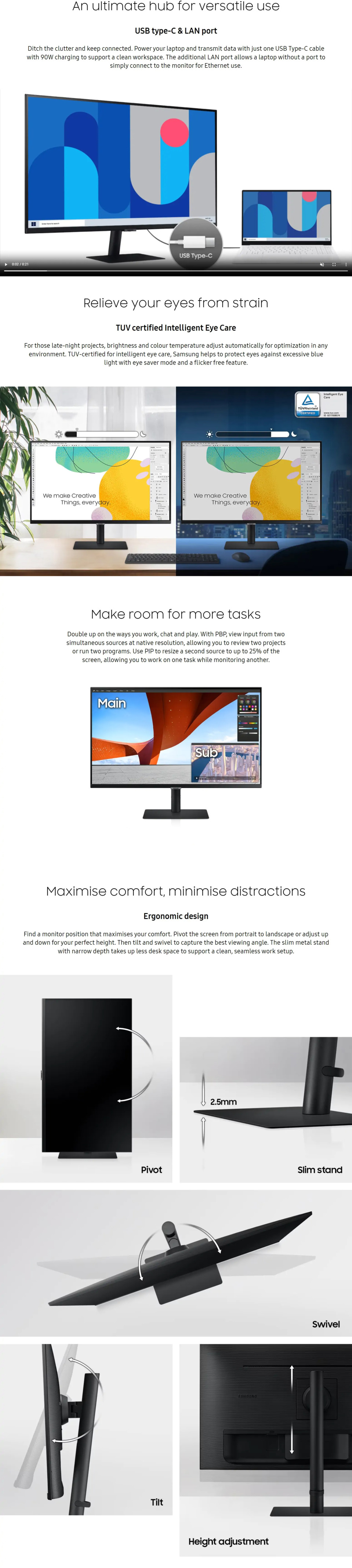 32 samsung viewfinity s80pb uhd 60hz ips monitor with usb hub
