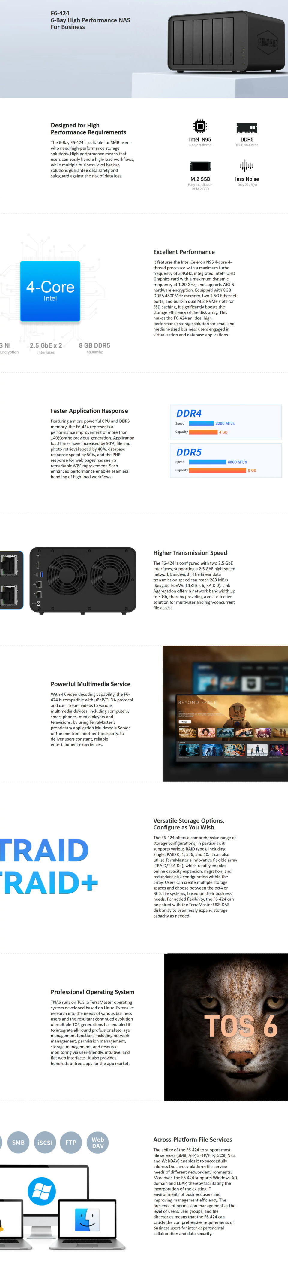 6 bay terra master f6-424 intel n95 8gb nas