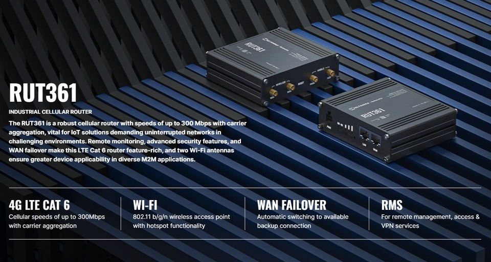 teltonika rut361 industrial 4g wi-fi 4 router
