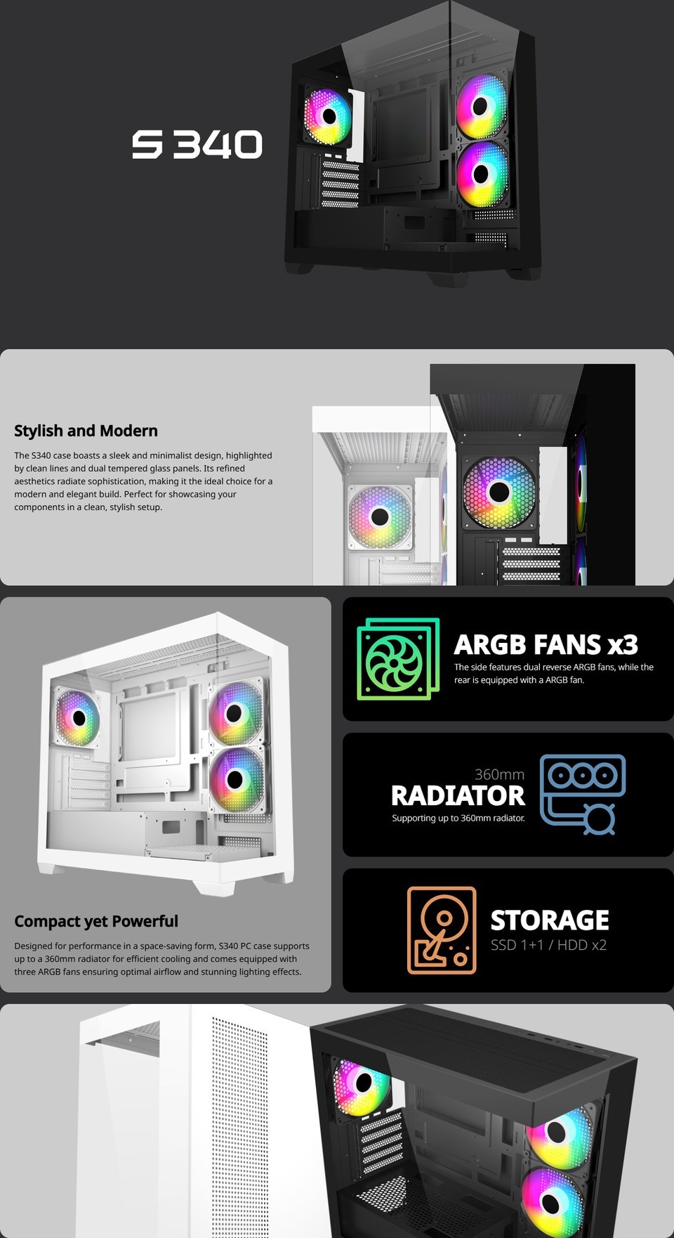 fsp s340 micro-atx mid-tower tg case black