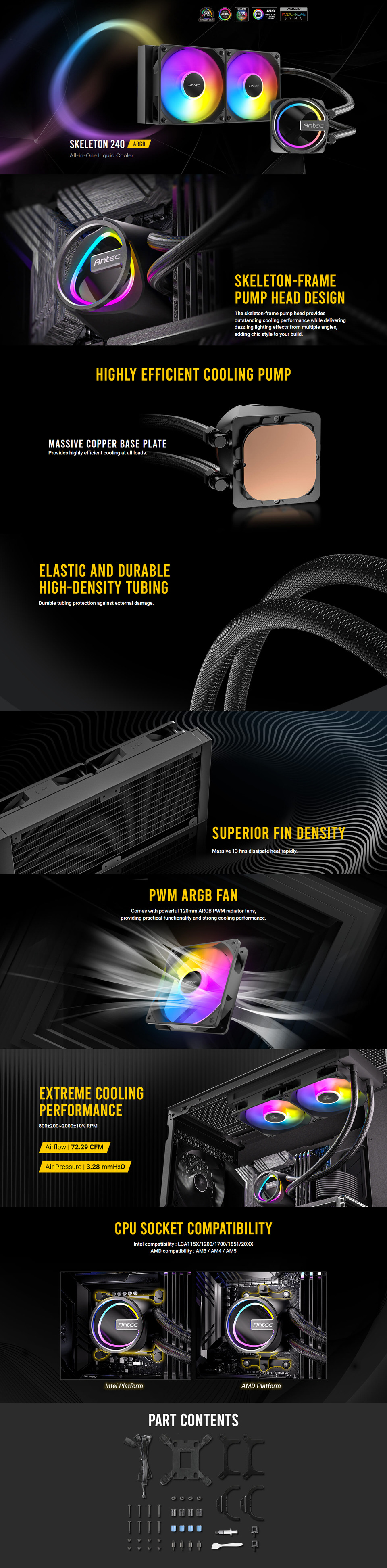 240mm antec skeleton 240 argb liquid cooler black