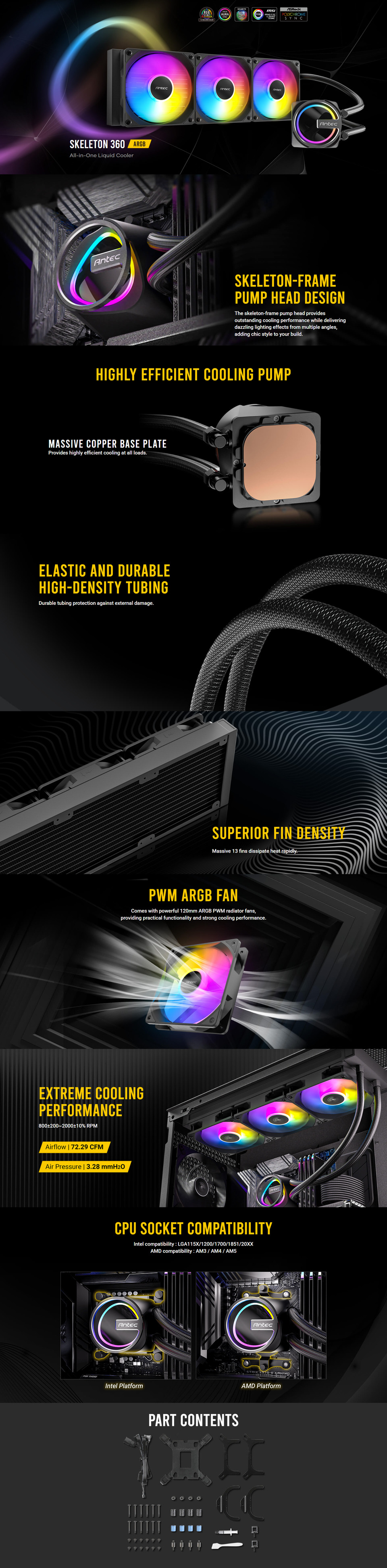 360mm antec skeleton 360 argb liquid cooler black
