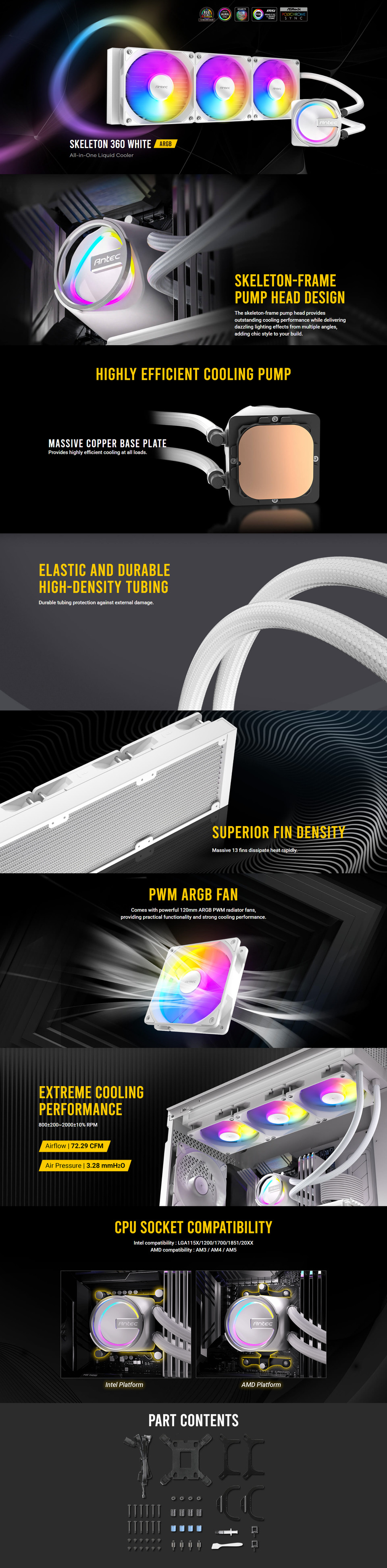 360mm antec skeleton 360 argb liquid cooler white