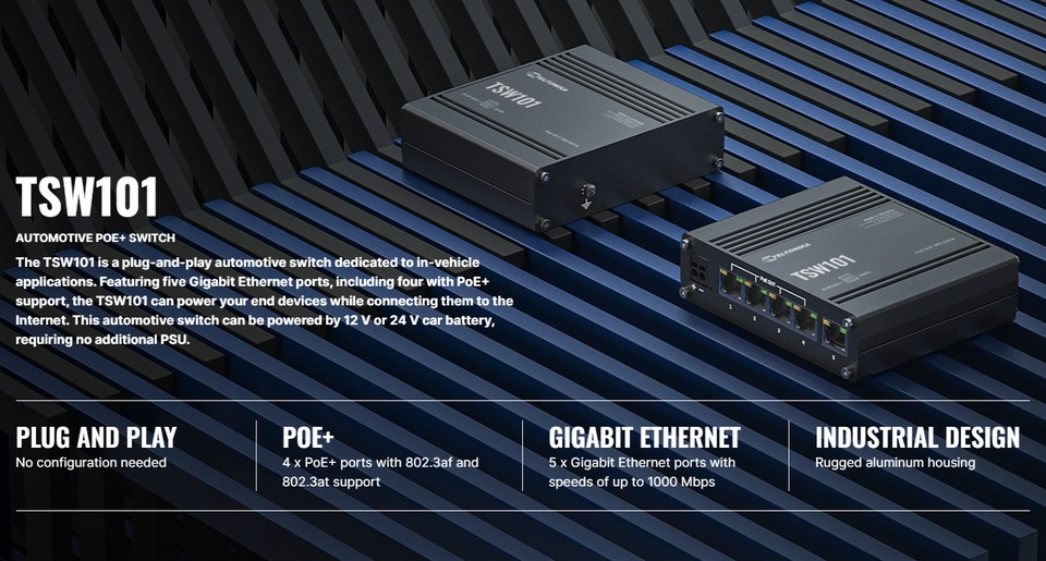 4 port teltonika tsw101 automotive poe gigabit switch for in-vehicle use