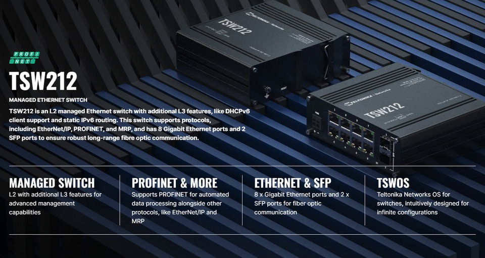 8 port teltonika tsw212 managed gigabit l2 switch with sfp