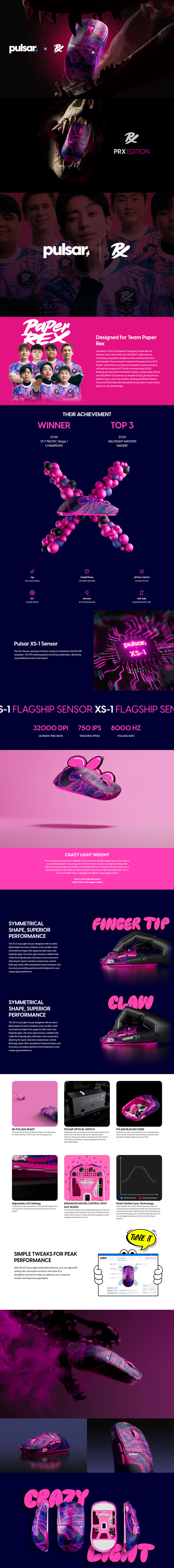 pulsar x2 crazylight 8k ultra-lightweight gaming mouse prx edition