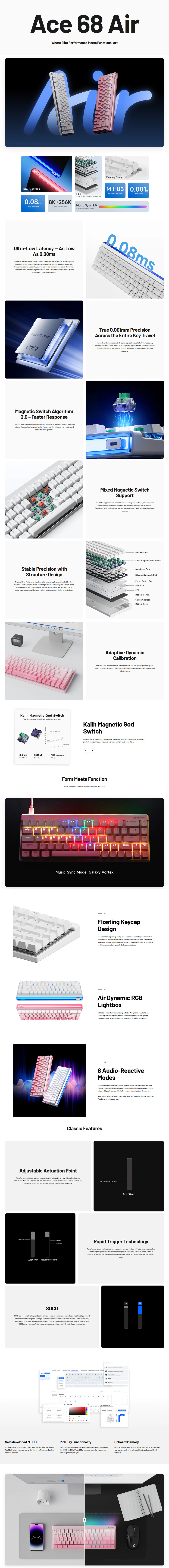 mchose ace 68 air he magnetic gaming keyboard peach gradient