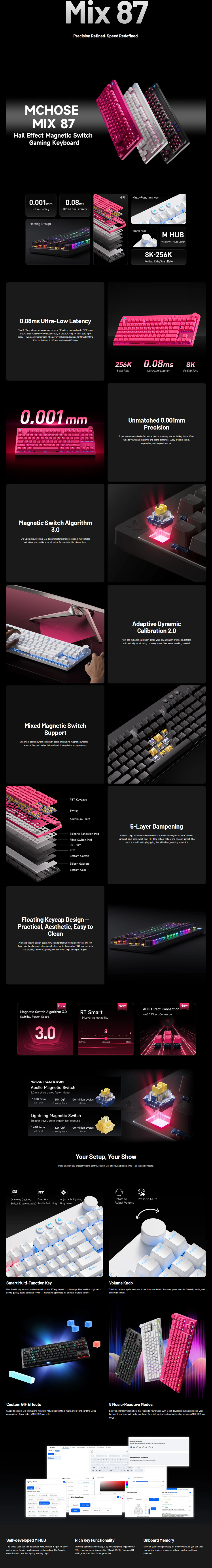 mchose mix 87 he magnetic wired gaming keyboard white