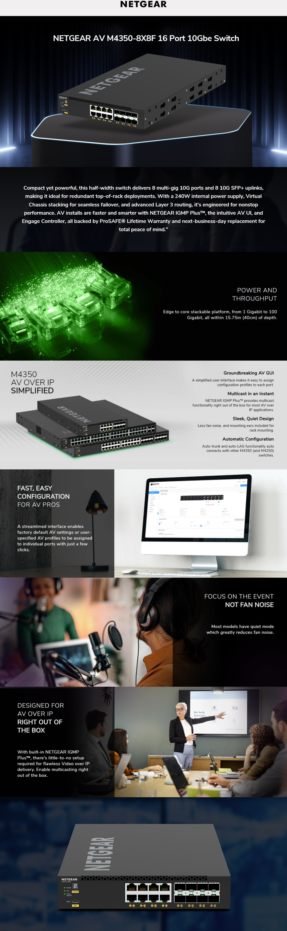 16 port netgear xsm4316 8x10gmulti-gig managed switch with 8xsfp ports
