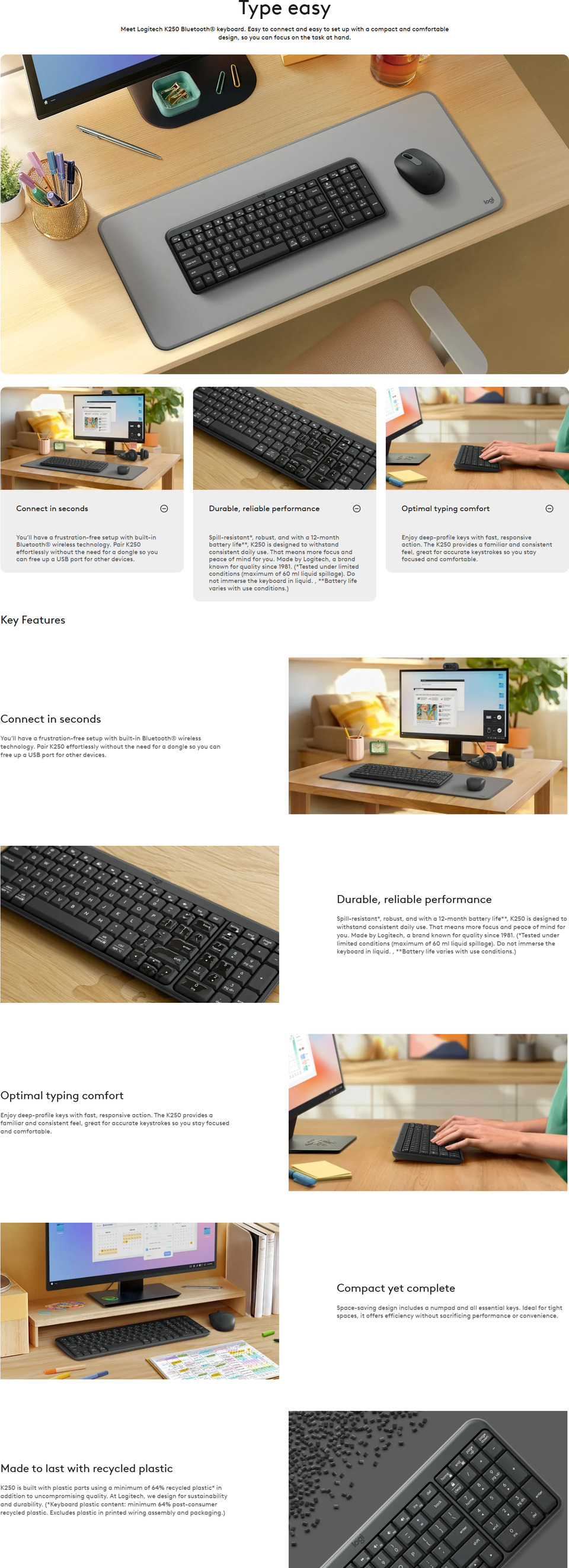 logitech k250 bluetooth wireless keyboard graphite