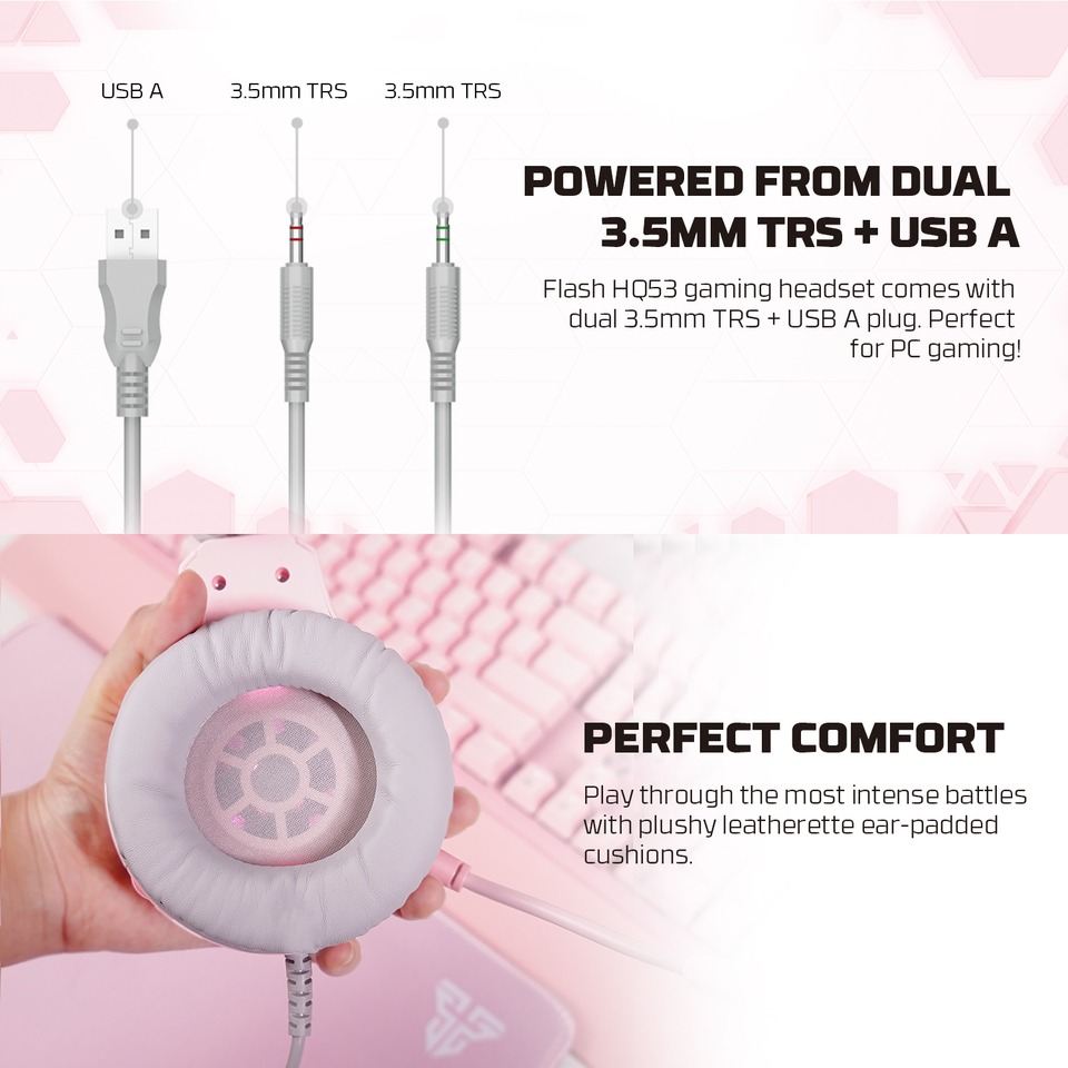 fantech gaming pc 5-in-1 pink keyboard combo with mousemousepadheadsetheadset stand