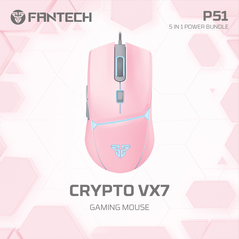 fantech gaming pc 5-in-1 pink keyboard combo with mousemousepadheadsetheadset stand