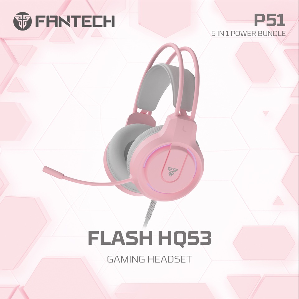 fantech gaming pc 5-in-1 pink keyboard combo with mousemousepadheadsetheadset stand