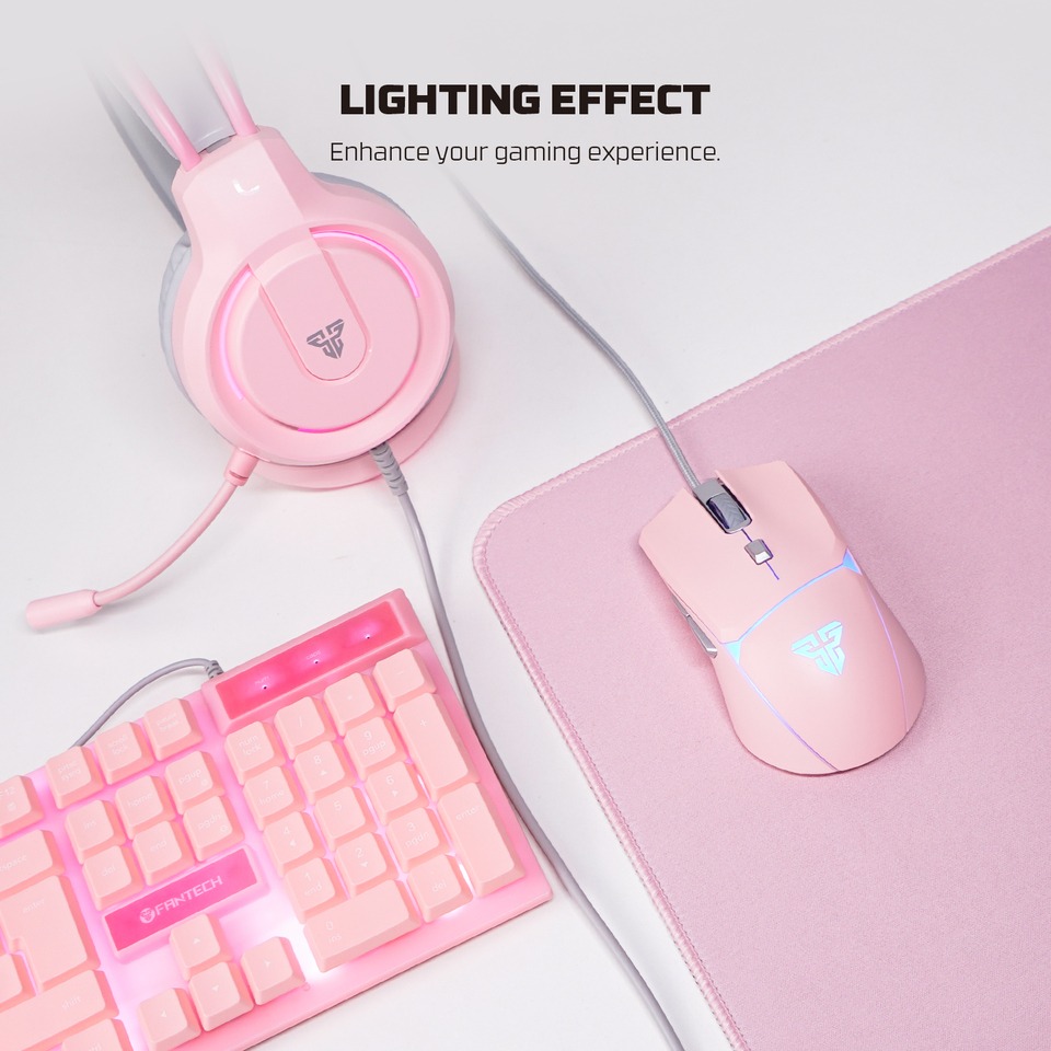 fantech gaming pc 5-in-1 pink keyboard combo with mousemousepadheadsetheadset stand