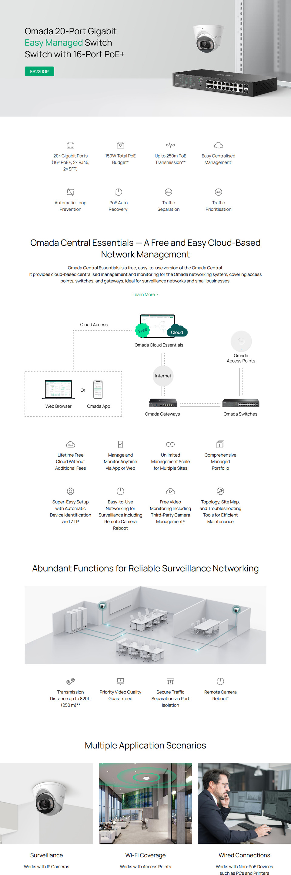 20-port tp-link omada es220gp gigabit managed switch with poe